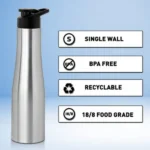 BPA-free food-grade stainless steel water bottle with eco-friendly construction.
