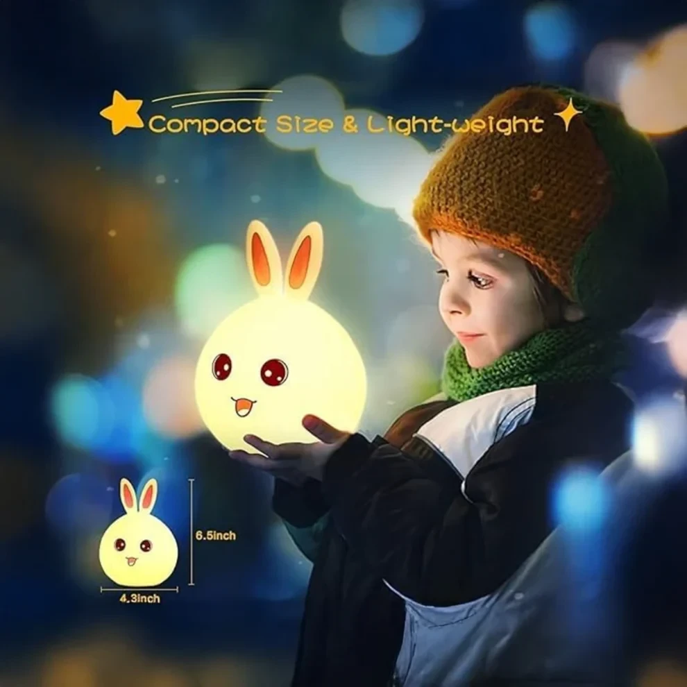 Lightweight portable rabbit night light with compact size and child-friendly design.