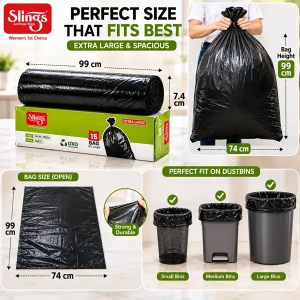 Slings garbage bags 15 bags pack for convenient everyday waste disposal