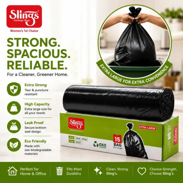 Slings leak-resistant garbage bags for clean and hassle-free waste disposal