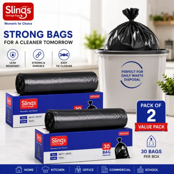Slings medium trash bags with leak-resistant and tear-resistant construction for clean waste disposal