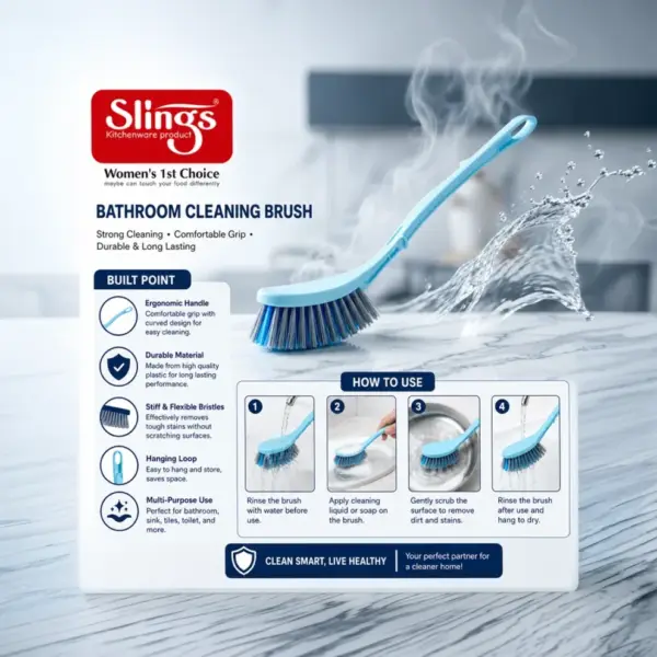 Slings Power-X toilet brush with long ergonomic handle for comfortable bathroom cleaning