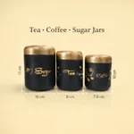 Elegant tea coffee sugar jar set with compact dimensions and premium storage design.