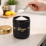 Image 1 – Sugar Jar in Use Alt Text: Premium airtight sugar storage jar with elegant design for organized modern kitchen use.