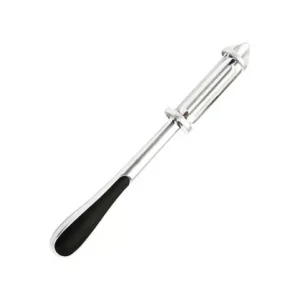 Elegant stainless steel 3-in-1 vegetable peeler with comfortable non-slip grip handle.