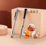 Versatile stainless steel 3-in-1 peeler for fruits and vegetables with ergonomic handle.