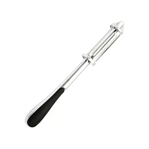 Elegant stainless steel 3-in-1 vegetable peeler with comfortable non-slip grip handle.