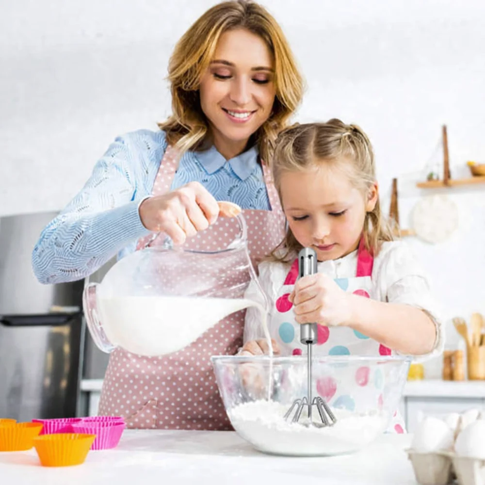 User-friendly stainless steel whisk helping mix batter during home baking.