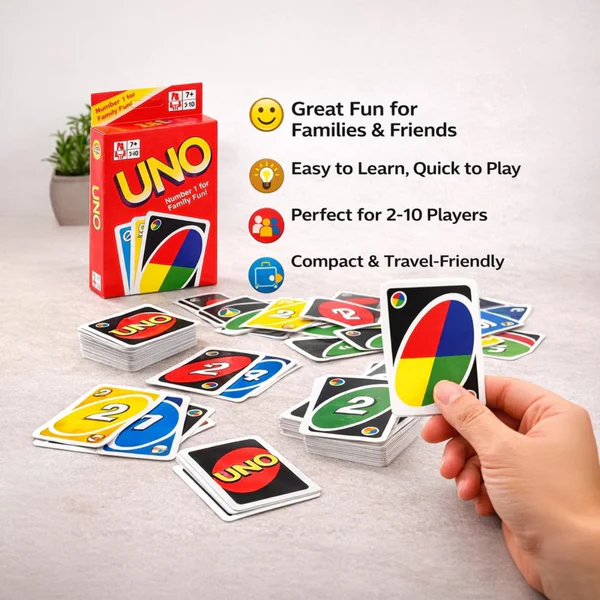 Top-Rated UNO card game set with colorful cards for family entertainment and travel fun.