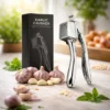 Professional garlic crusher with gift box packaging for convenient cooking and food preparation.