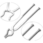 Heavy-duty stainless steel pot holder tong with sturdy grip and smooth finish.