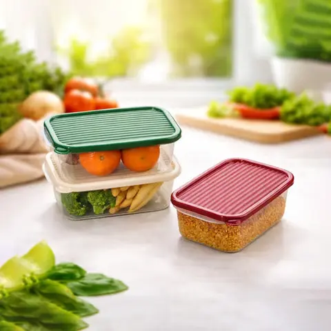 Premium multipurpose food storage containers with colorful lids for organized kitchen and pantry use.