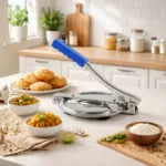 Professional roti maker press in modern kitchen setup for quick homemade flatbread preparation.
