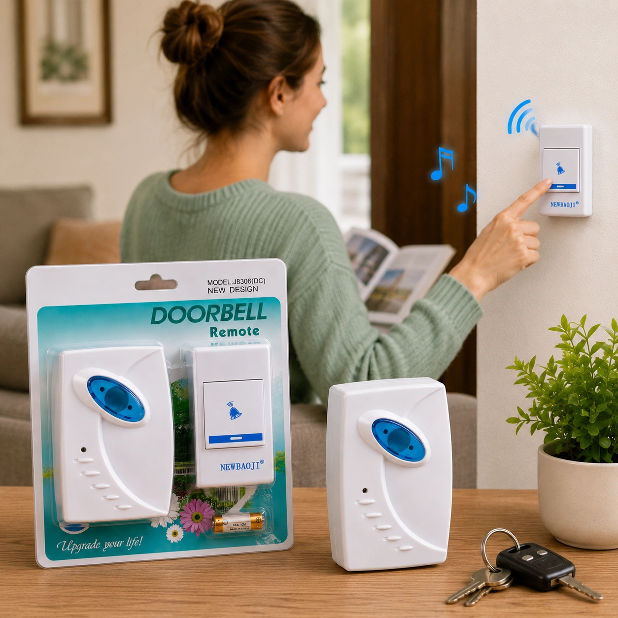 Advanced wireless doorbell kit with receiver and remote button for convenient home alerts.