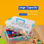 High-capacity organizer box storing colorful building blocks