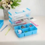 Portable organizer box with compartments opened