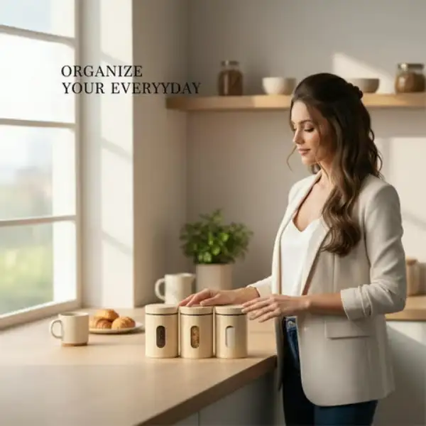 Decorative storage jars enhancing kitchen organization