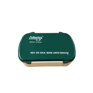 Slings Tasty Lunch Box with Spoon | Durable Plastic Lunch ( Dark Green )