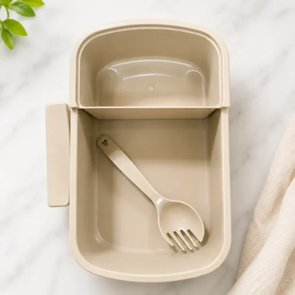 Dual compartment lunch box with included spoon fork