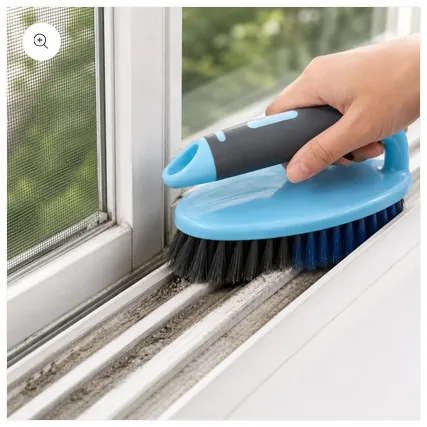 Best Grippo scrub brush cleaning window tracks and narrow surface grooves.