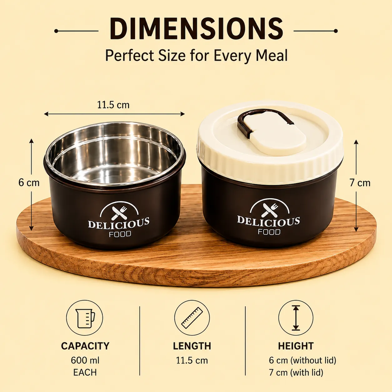 Premium insulated food container dimensions and capacity information
