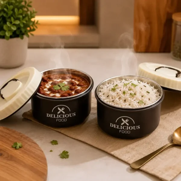 Premium insulated containers keeping rice and curry warm longer