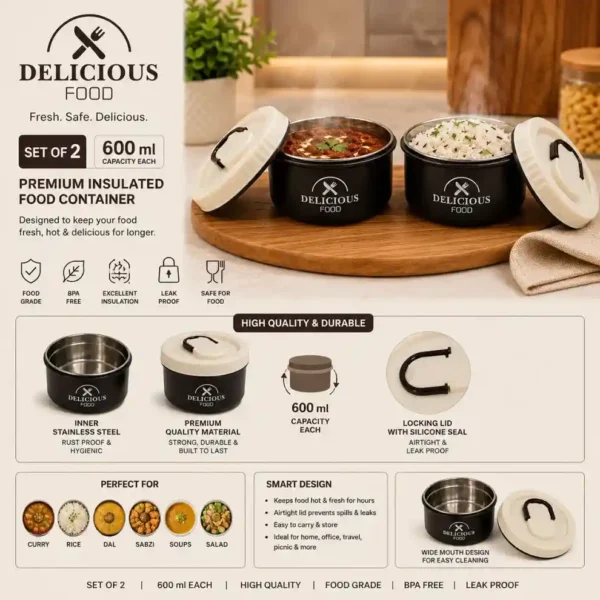 Premium food container set with insulation and leak-proof features