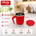 Premium red insulated mug with dimensions and product specifications