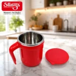 Premium insulated red coffee mug with lid and ergonomic handle