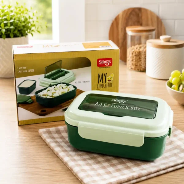 Premium lunch box with retail packaging on kitchen countertop