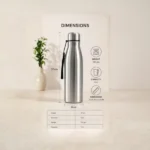 Premium stainless steel bottle with dimensions and capacity details
