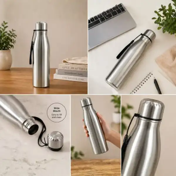 Multi-angle views of premium stainless steel water bottle