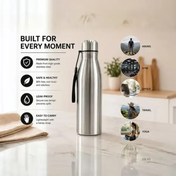 Leak-proof stainless steel bottle for travel gym and office