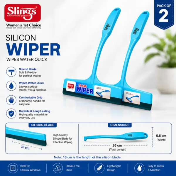 Slings glass wiper with high-quality silicone blade for smooth surface cleaning