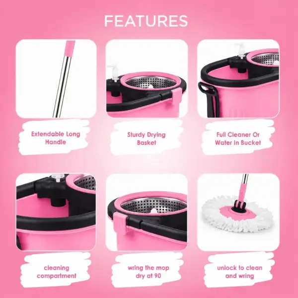 Slings spin mop with stainless steel wringer basket for convenient mopping