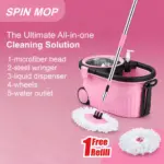 Slings spin mop with 360 degree rotating microfiber mop head for floor cleaning