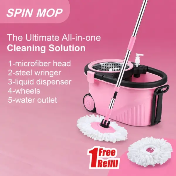 Slings spin mop with 360 degree rotating microfiber mop head for floor cleaning