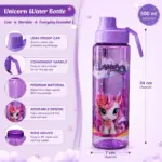 Slings purple unicorn water bottle 500ml with cute design for kids