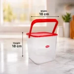 Multi-purpose storage container with dimensions and carry handle