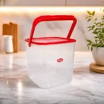 Premium transparent storage container with strong red carry handle