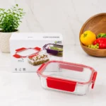 Premium glass food storage container with secure red locking lid