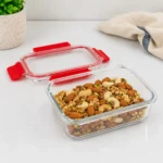 BPA-free storage container retail packaging with lock system