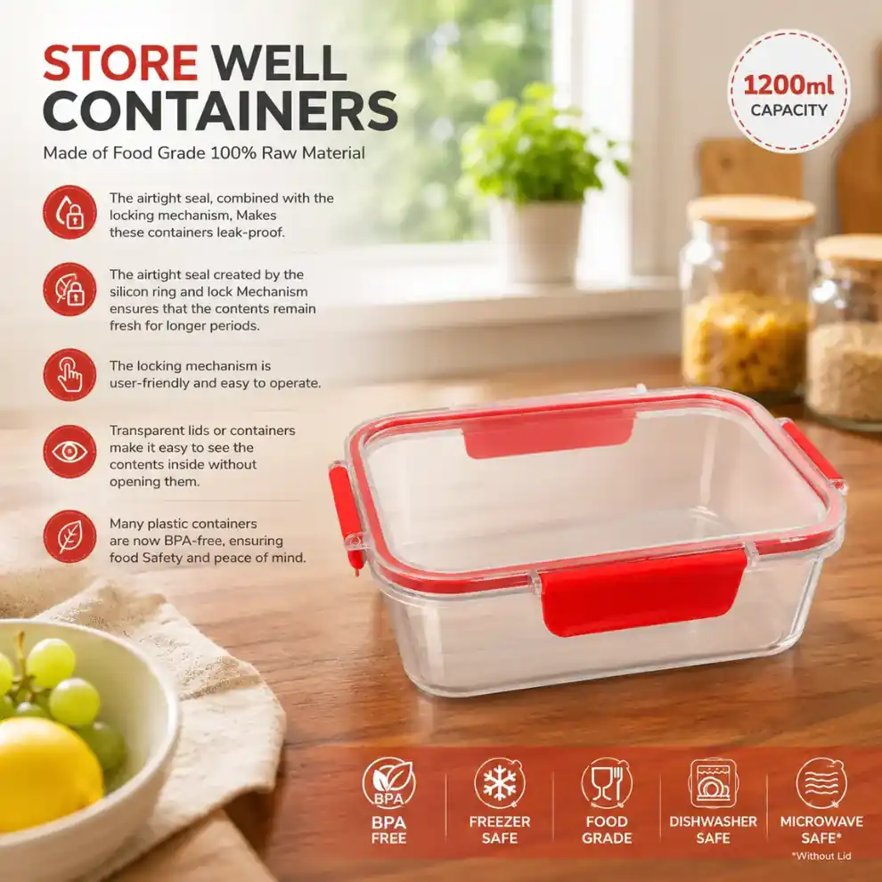 BPA-free food container with airtight seal and storage features
