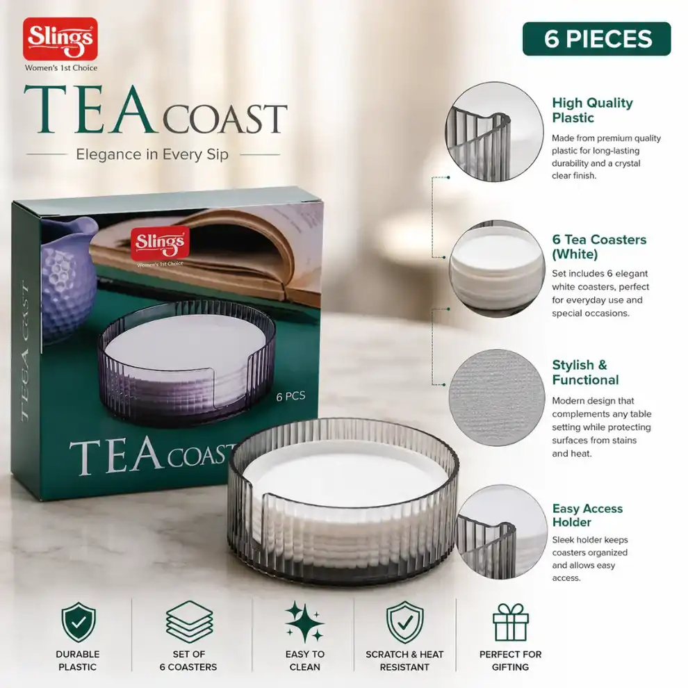 Premium six-piece tea coaster set with durable transparent holder