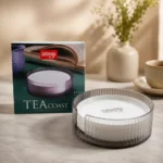 Premium tea coaster set with transparent holder and elegant storage box
