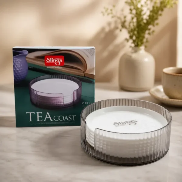 Premium tea coaster set with transparent holder and elegant storage box