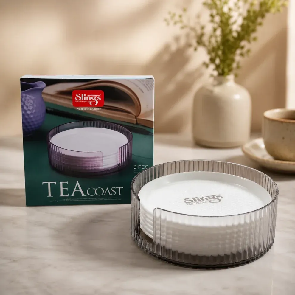 Premium tea coaster set with transparent holder and elegant storage box