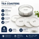 Premium white tea coasters with transparent storage holder set