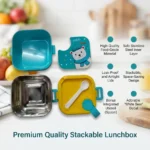 Durable stackable lunch box with stainless steel inner tray and spoon