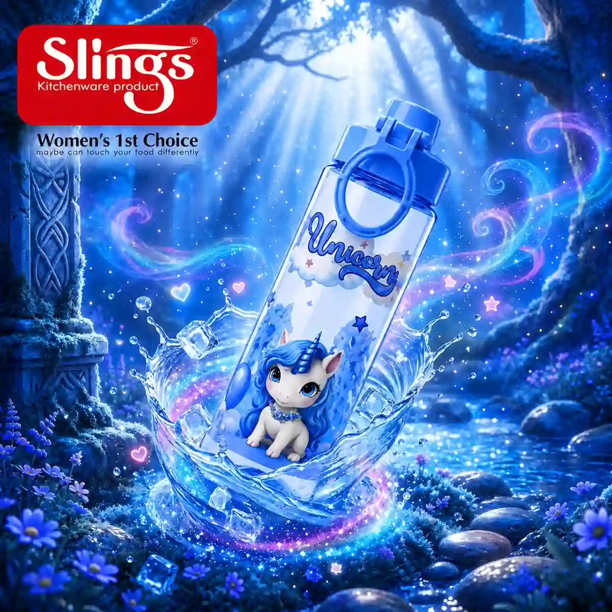 Premium unicorn water bottle with magical fantasy design